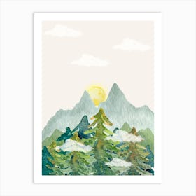 Watercolor Of Mountains green Art Print