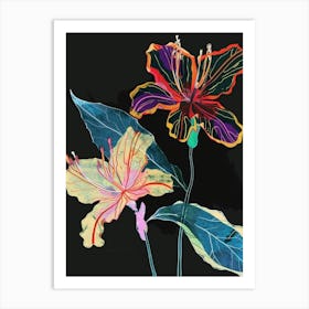 Neon Flowers On Black Coral Bells 3 Art Print
