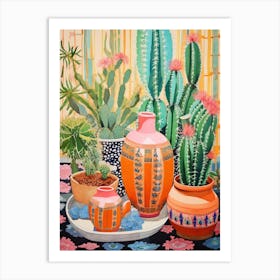 Cactus Painting Maximalist Still Life Golden Barrel Cactus 3 Art Print