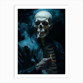 A Painting Of A Skeleton Smoking A Cigarette 3 Art Print