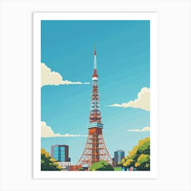 Tokyo Tower 2 Colourful Illustration Art Print