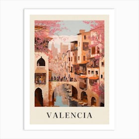 Valencia Spain 7 Vintage Pink Travel Illustration Poster Art Print