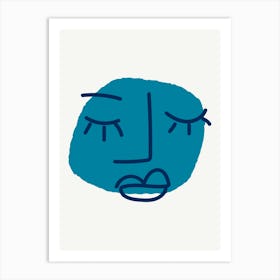 Blue Abstract Face Art Print