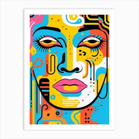 Cyber Geometric Line Illustration Face 5 Art Print