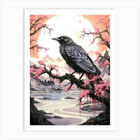 Crow Floral Moon Art Print