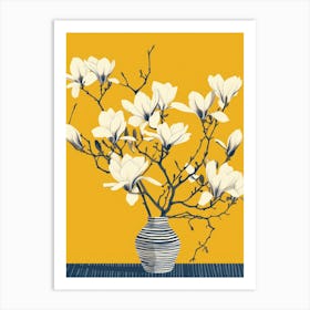 Magnolia Flowers On A Table   Contemporary Illustration 4 Art Print