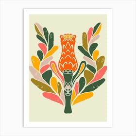 Retro Texture Ethnic Folk Art Flower Linocut Style 3 Póster