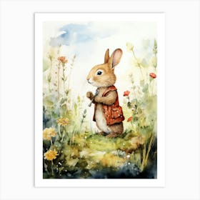Bunny Birdwatching Rabbit Prints Watercolour 3 Art Print