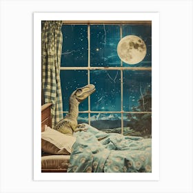 Dinosaur In Bed Retro Collage 2 Art Print