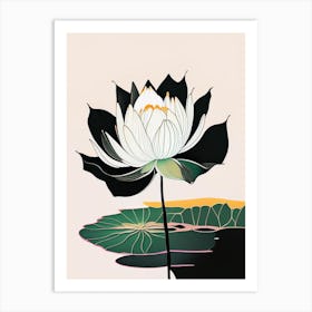 Blooming Lotus Flower In Lake Abstract Line Drawing 1 Art Print