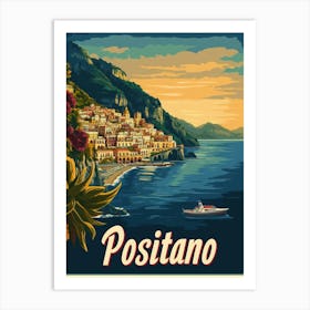 Aihrgdesign A Retro Travel Poster For Positano 1 Art Print