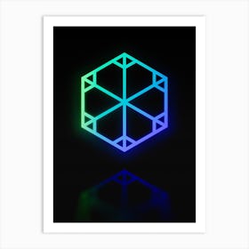 Neon Blue and Green Abstract Geometric Glyph on Black n.0479 Art Print
