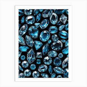 Blue Diamonds On Black Background Art Print