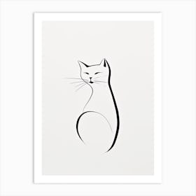 Black And White Ink Cat Line Drawing 2 Art Print