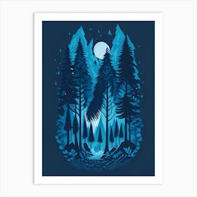 A Fantasy Forest At Night In Blue Theme 11 Art Print