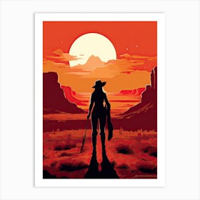 Cowgirl Riding A Horse In The Desert Orange Tones Illustration 5 Art Print
