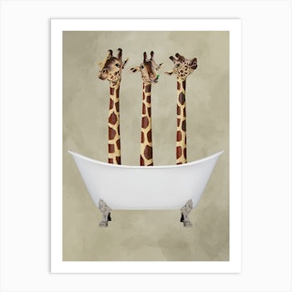 Giraffes In Bathtub Art Print