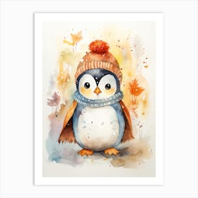 A Penguin Watercolour In Autumn Colours 1 Art Print