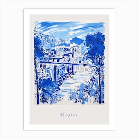 Naples Italy Blue Drawing Poster Art Print