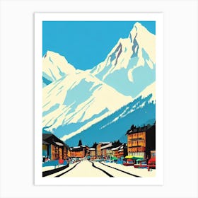 Chamonix 3, France Midcentury Vintage Skiing Poster Art Print