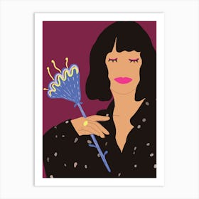 Illustration Of A Woman Holding A Flower Art Print