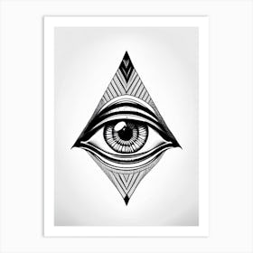 Geometric Eye, Symbol, Third Eye Simple Black & White Illustration 2 Art Print