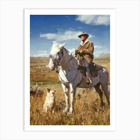 Cowboy, A Horse And A Dog Art Print