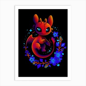 Dragon Flowers - Cute baby dragon | Flower design | Flying Dragon | Wings | Magical | Cute animals Art Print
