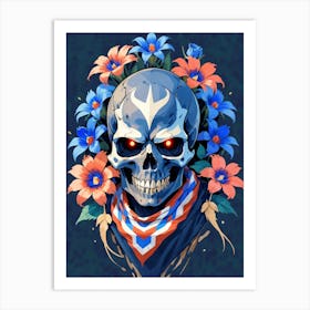 American Flag Floral Face Evil Death Skull (61) Art Print