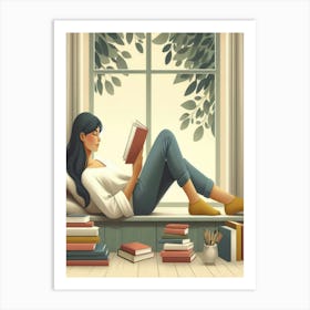 Girl Reading A Book 8 Art Print