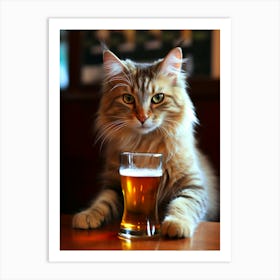 Cat With A Beer Art Print