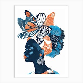 African Woman With Butterflies 1 Art Print