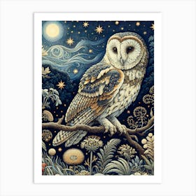 Barn Owl At Night Watching Wisely Art Print