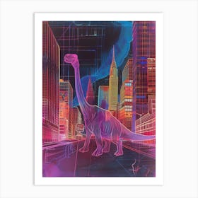 Neon Delicate Linework Dinosaur In New York Art Print