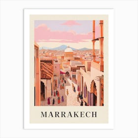 Marrakech Morocco 4 Vintage Pink Travel Illustration Poster Art Print