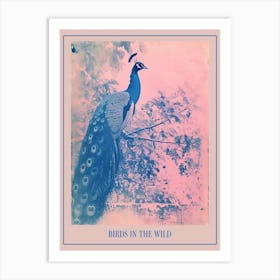 Pink & Blye Peacock In A Tree Cyanotype Inspired 1 Poster Art Print