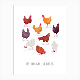 Keep Pecking Away Farm Kitchen Chickens Art Print
