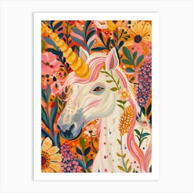 Floral Mustard Fauvism Inspired Unicorn Art Print