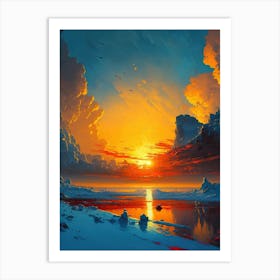 Sunset Over The Lake in Iceland Art Print