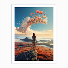 Girl Standing On Top Of A Mountain Art Print