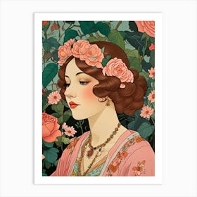 Lady With Roses Art Print