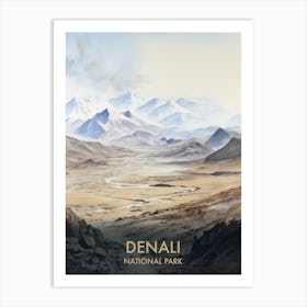 Denali National Park Watercolour Vintage Travel Poster 4 Art Print