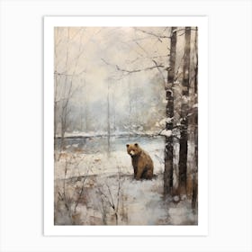 Vintage Winter Animal Painting Brown Bear 4 Art Print