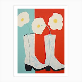 A Painting Of Cowboy Boots With Poppy Flowers, Pop Art Style 2 Art Print