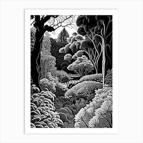 Descanso Gardens, Usa Linocut Black And White Vintage Art Print