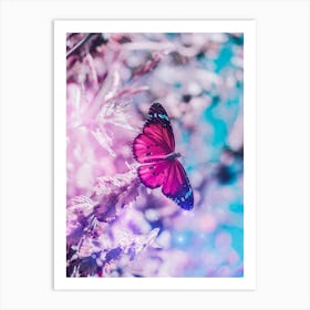 Pink Butterfly And Flowers Blossom Art Print