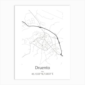 Druento,Italy Minimalist Map Art Print