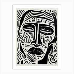 Wavy Lines Linocut Inspired Portrait 2 Art Print