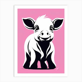 Playful calf On Solid pink Background, modern animal art, baby cow Art Print