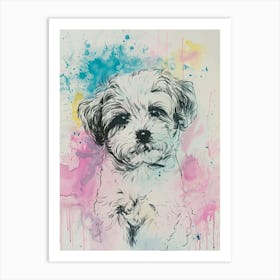 Shih Tzu Dog Pastel Line Illustration Art Print